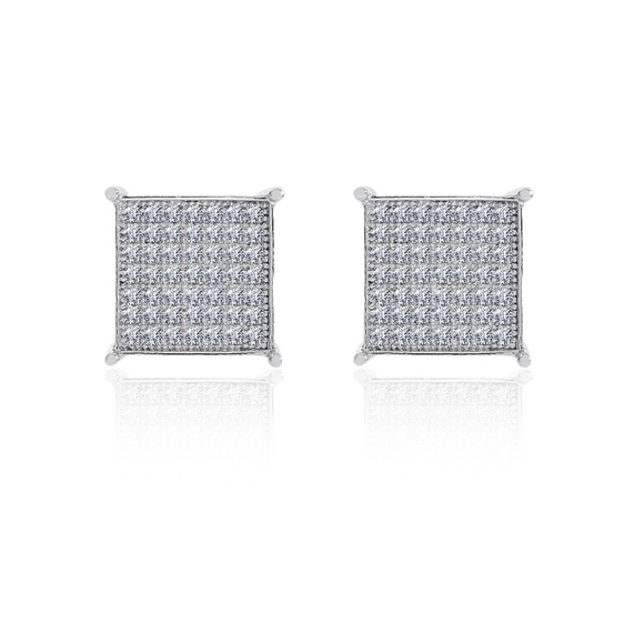 Sterling Silver CZ Square Micropave Stud Earrings - Picture 1 of 4